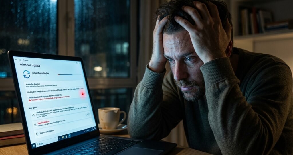 Homem-frustrado-olhando-o-update-1024x541 Windows 11 recebe patch de emergência para corrigir bug do próprio patch...